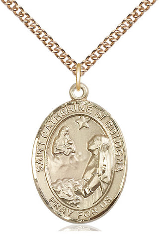 14kt Gold Filled Saint Catherine of Bologna Medal Catholic Jewelry Engraved Catholic Saint Jewelry