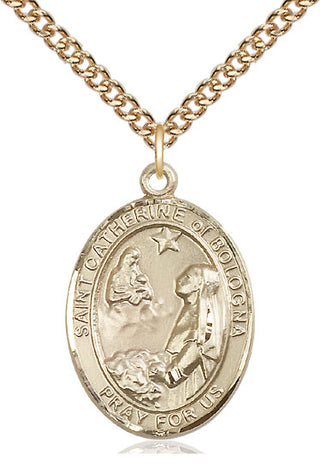14kt Gold Filled Saint Catherine of Bologna Medal Catholic Jewelry Engraved Catholic Saint Jewelry