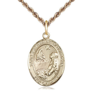 14kt Gold Saint Catherine of Bologna Medal Engraved Catholic Saint Jewelry