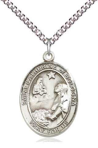 Sterling Silver Saint Catherine of Bologna Medal Catholic Jewelry Engraved Catholic Saint Jewelry