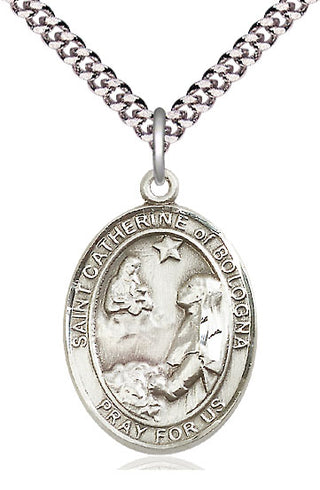 Sterling Silver Saint Catherine of Bologna Medal Catholic Jewelry Engraved Catholic Saint Jewelry