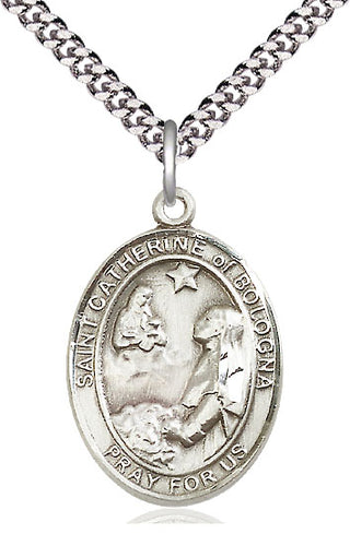 Sterling Silver Saint Catherine of Bologna Medal Catholic Jewelry Engraved Catholic Saint Jewelry