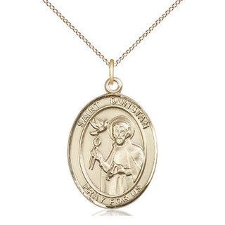 14kt Gold Saint Dunstan Medal Engraved Catholic Saint Jewelry
