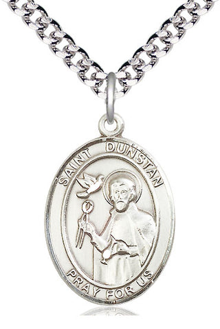 Pewter Saint Dunstan Medal Catholic Jewelry Engraved Catholic Saint Jewelry