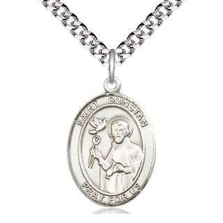 Sterling Silver Saint Dunstan Medal Catholic Jewelry Engraved Catholic Saint Jewelry