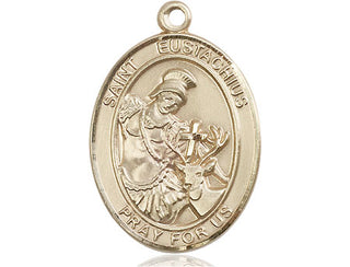 14kt Gold Saint Eustachius Medal Engraved Catholic Saint Jewelry