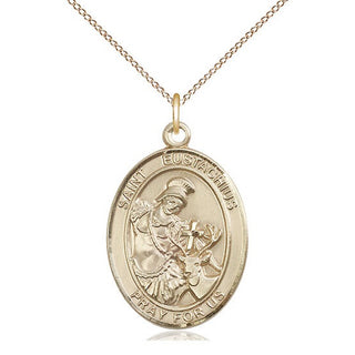 14kt Gold Saint Eustachius Medal Engraved Catholic Saint Jewelry