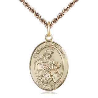 14kt Gold Saint Eustachius Medal Engraved Catholic Saint Jewelry