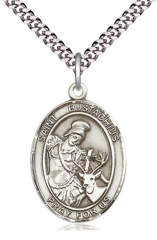 Pewter Saint Eustachius Medal Catholic Jewelry Engraved Catholic Saint Jewelry