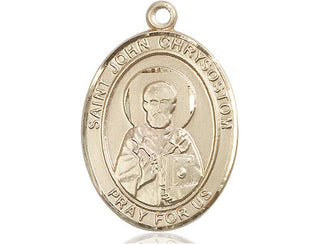 14kt Gold Saint John Chrysostom Medal Engraved Catholic Saint Jewelry