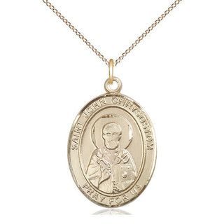 14kt Gold Saint John Chrysostom Medal Engraved Catholic Saint Jewelry