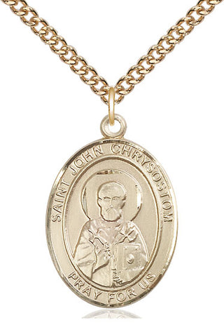 14kt Gold Saint John Chrysostom Medal Engraved Catholic Saint Jewelry