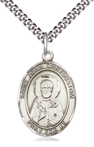 Pewter Saint John Chrysostom Medal Catholic Jewelry Engraved Catholic Saint Jewelry