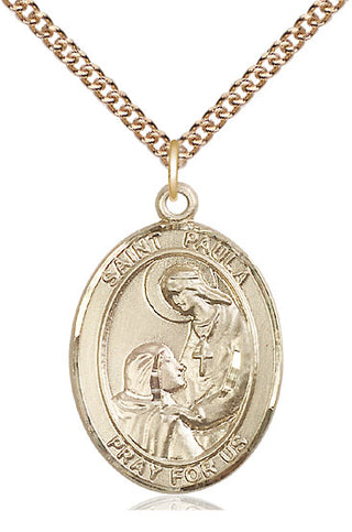 14kt Gold Saint Paula Medal Engraved Catholic Saint Jewelry