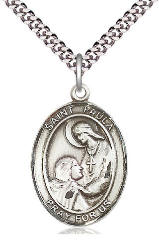 Pewter Saint Paula Medal Catholic Jewelry Engraved Catholic Saint Jewelry