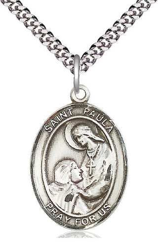 Pewter Saint Paula Medal Catholic Jewelry Engraved Catholic Saint Jewelry