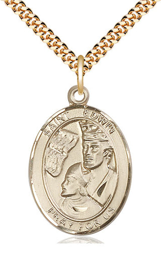 14kt Gold Filled Saint Edwin Medal Catholic Jewelry Engraved Catholic Saint Jewelry