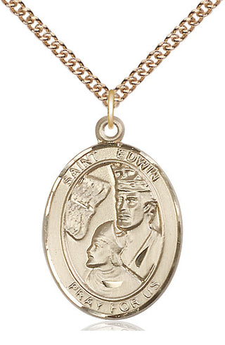 14kt Gold Filled Saint Edwin Medal Catholic Jewelry Engraved Catholic Saint Jewelry