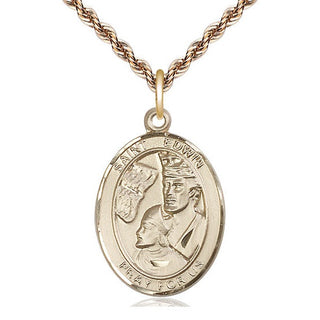14kt Gold Filled Saint Edwin Medal Catholic Jewelry Engraved Catholic Saint Jewelry