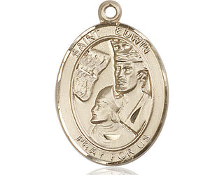 14kt Gold Saint Edwin Medal Engraved Catholic Saint Jewelry