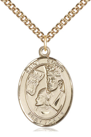 14kt Gold Saint Edwin Medal Engraved Catholic Saint Jewelry