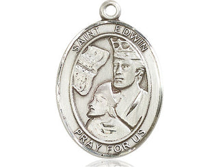 Pewter Saint Edwin Medal Engraved Catholic Saint Jewelry
