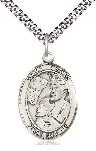 Pewter Saint Edwin Medal Catholic Jewelry Engraved Catholic Saint Jewelry