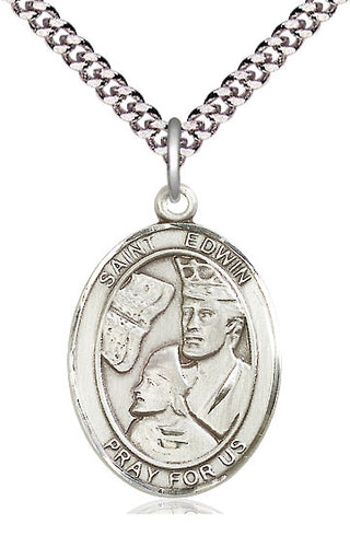 Sterling Silver Saint Edwin Medal Catholic Jewelry Engraved Catholic Saint Jewelry