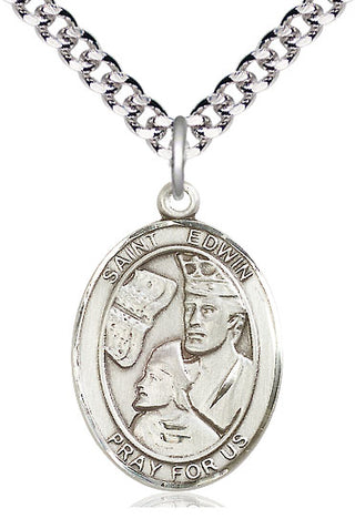 Sterling Silver Saint Edwin Medal Catholic Jewelry Engraved Catholic Saint Jewelry