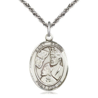Sterling Silver Saint Edwin Medal Catholic Jewelry Engraved Catholic Saint Jewelry