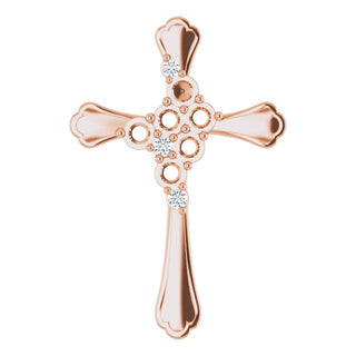 14K Rose 6-Stone .08 CTW Natural Diamond Semi-Set Family Cross Pendant