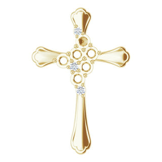 14K Yellow 6-Stone .08 CTW Natural Diamond Semi-Set Family Cross Pendant