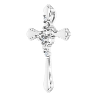 14K White 6-Stone .08 CTW Natural Diamond Semi-Set Family Cross Pendant