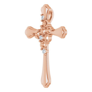 14K Rose 6-Stone .08 CTW Natural Diamond Semi-Set Family Cross Pendant