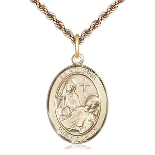 14kt Gold Filled Saint Fina Medal Catholic Jewelry Engraved Catholic Saint Jewelry