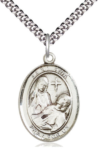 Sterling Silver Saint Fina Medal Catholic Jewelry Engraved Catholic Saint Jewelry