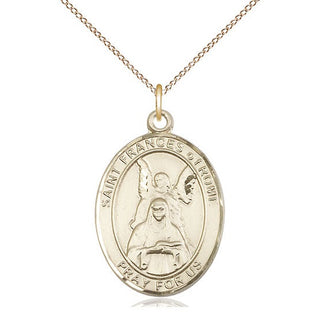 14kt Gold Saint Frances of Rome Medal Engraved Catholic Saint Jewelry