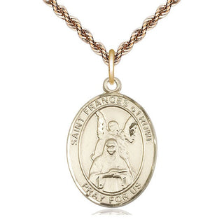 14kt Gold Saint Frances of Rome Medal Engraved Catholic Saint Jewelry