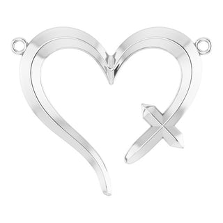 18K White Cross & Open Heart Necklace Center