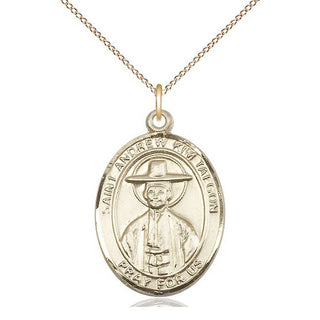14kt Gold Saint Andrew Kim Taegon Medal Engraved Catholic Saint Jewelry