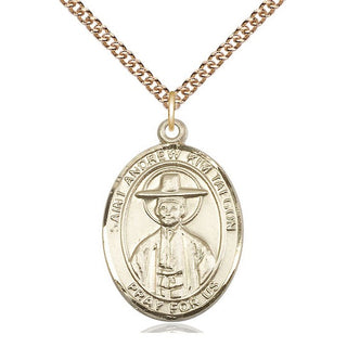 14kt Gold Saint Andrew Kim Taegon Medal Engraved Catholic Saint Jewelry