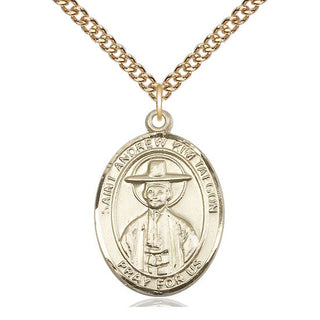 14kt Gold Saint Andrew Kim Taegon Medal Engraved Catholic Saint Jewelry