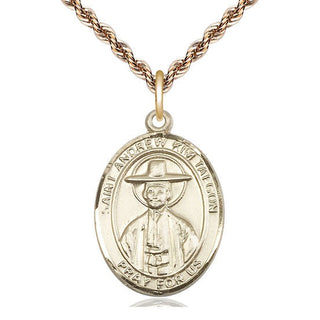 14kt Gold Saint Andrew Kim Taegon Medal Engraved Catholic Saint Jewelry
