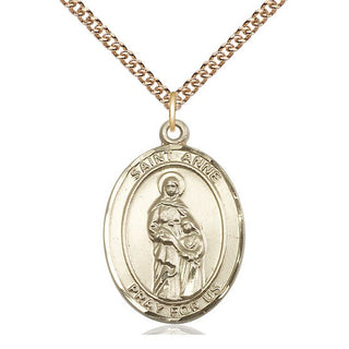 14kt Gold Filled Saint Anne Medal Catholic Jewelry Engraved Catholic Saint Jewelry