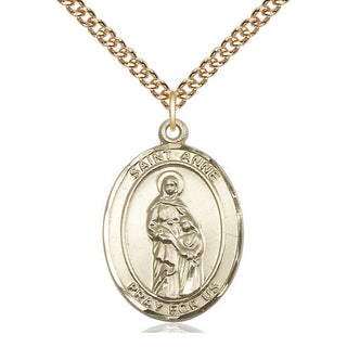 14kt Gold Saint Anne Medal Engraved Catholic Saint Jewelry