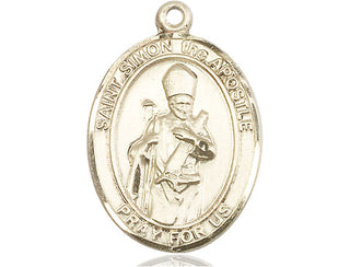 14kt Gold Saint Simon Medal Engraved Catholic Saint Jewelry