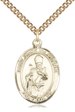 14kt Gold Saint Simon Medal Engraved Catholic Saint Jewelry