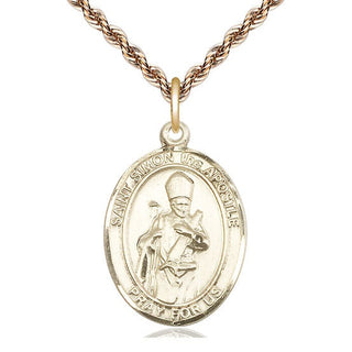 14kt Gold Saint Simon Medal Engraved Catholic Saint Jewelry