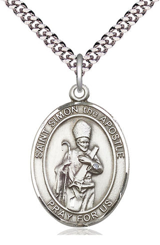 Sterling Silver Saint Simon Medal Catholic Jewelry Engraved Catholic Saint Jewelry
