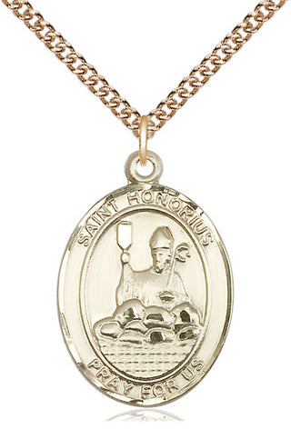 14kt Gold Saint Honorius Medal Engraved Catholic Saint Jewelry